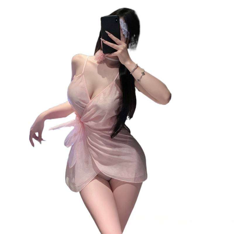 Baby Gown Nightwear - 딥 V 파자마 스트랩 나이트드레스 메쉬