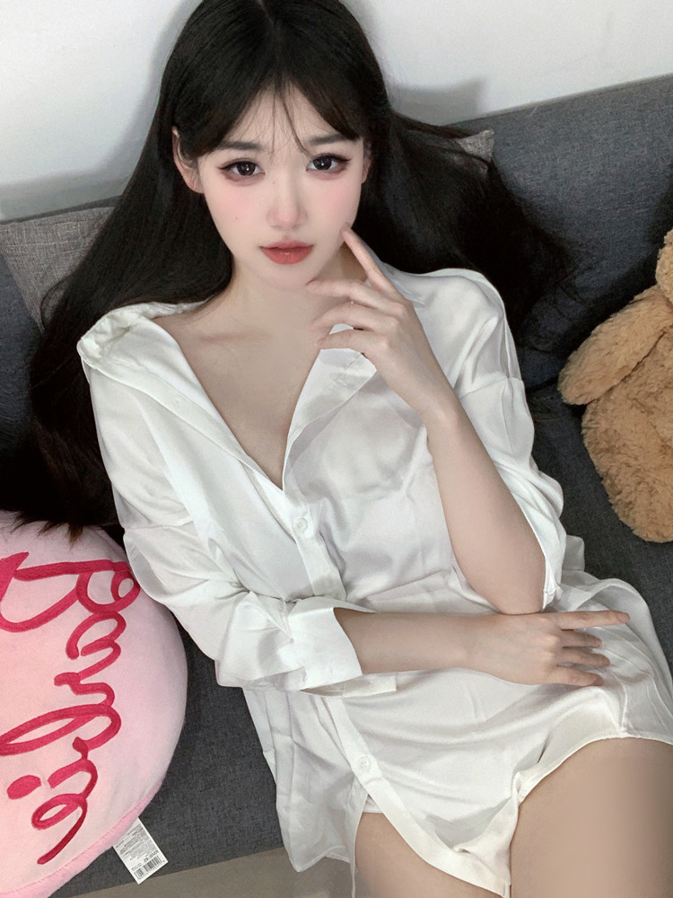 Baby Gown Nightwear - 여성용 화이트 컬러 셔츠 원근법, 섹시한