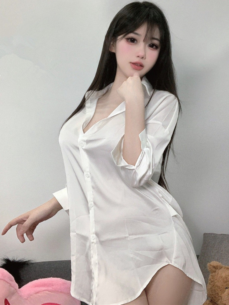여성용 화이트 컬러 셔츠 원근법, 섹시한 잠옷 가운,  - Baby Gown Nightwear 리뷰 및 가격