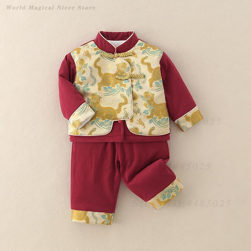 가을 겨울 두꺼운 당나라 정장 어린이 전통 중국 의상  - Baby Clothing Sets Boy 리뷰 및 가격