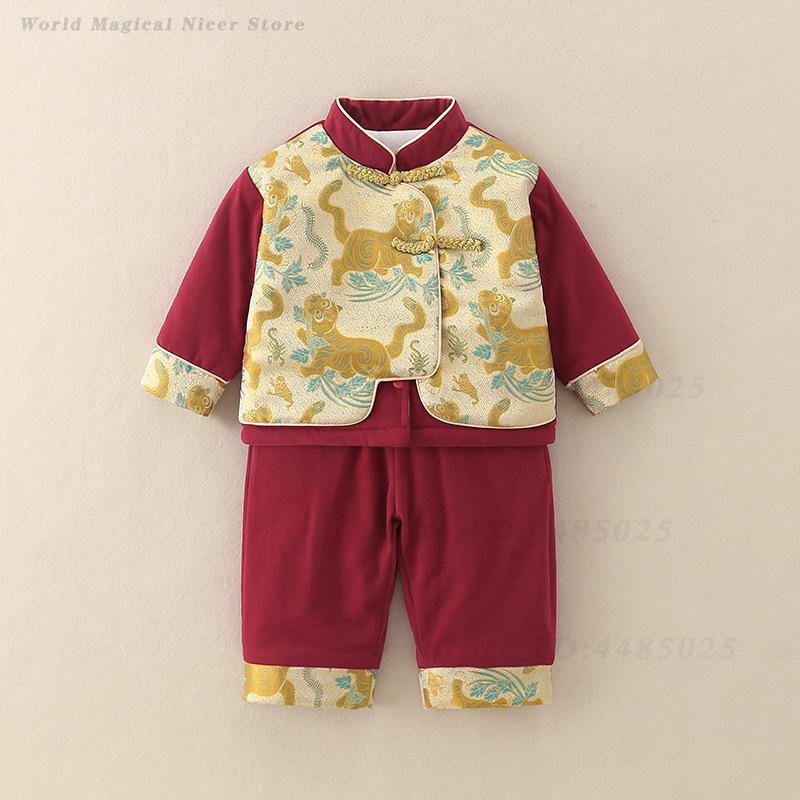 가을 겨울 두꺼운 당나라 정장 어린이 전통 중국 의상  - Baby Clothing Sets Boy 리뷰 및 가격