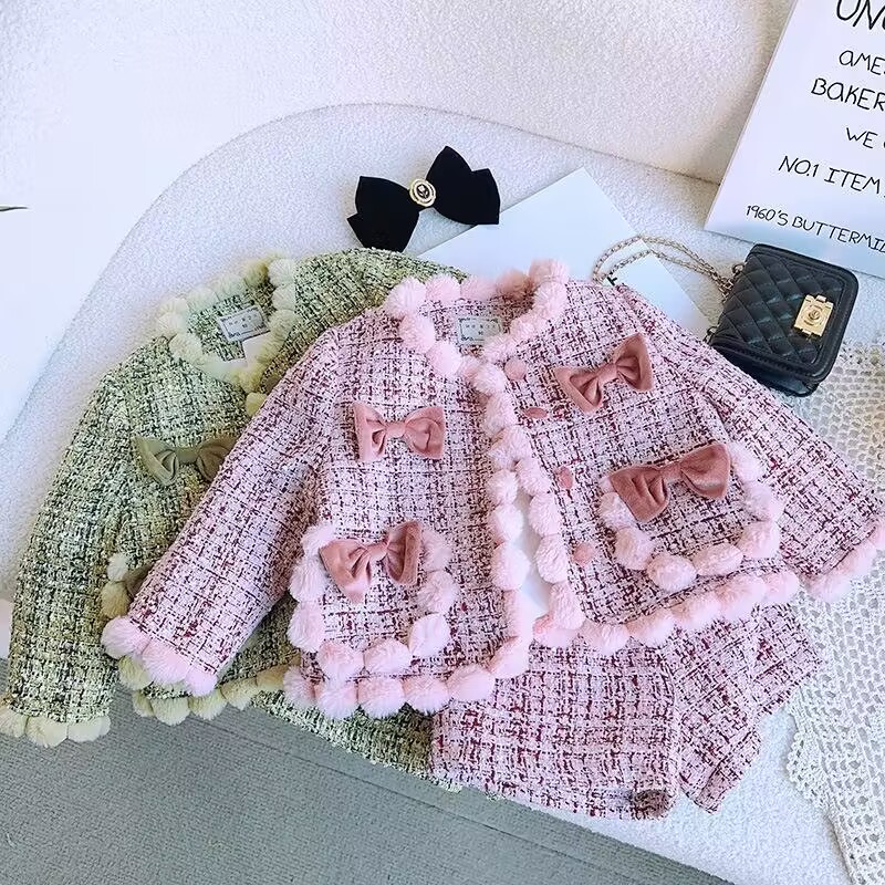 사랑스러운 폼폼 디자인 아기 소녀 트위드 코트 및 반바 - Baby Clothing Designer 리뷰 및 가격